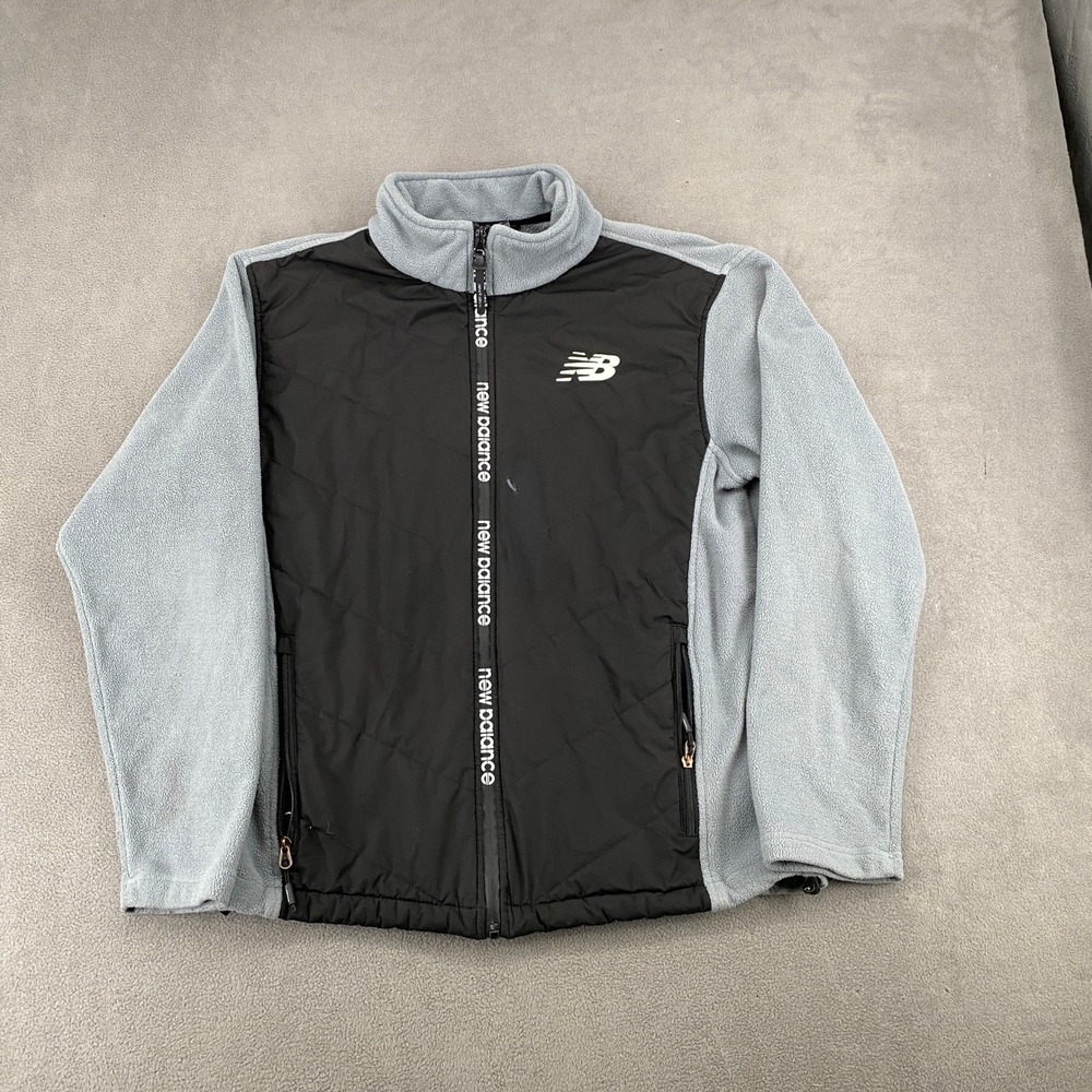 New Balance Mens Hybrid Fleece Quilted Full Zip Jacket Grey Black M RN130893